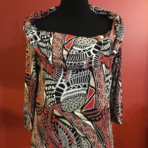 Cato Sz L Cold Shoulder Top 3/4 Sleeve Black Red